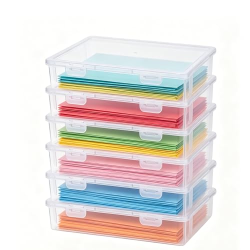 Aupptugo A4 Storage Box 6 Pcs Transparent Plastic Craft Storage Boxes A4 Storage Boxes with Lids Plastic File Box with Latching Lid for Document Stationery Craft Certification