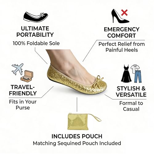 Image of Women's Foldable Ballet Flats - Portable Flat Shoes for Travel and Wedding that Fit in Your Purse