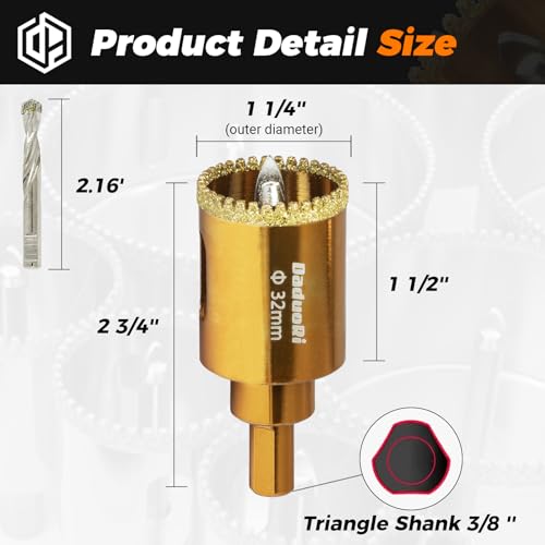 Image of 1-1 /4 inch Serrated Diamond Hole Saw with 2Pcs Removable Pilot Bits, Easy-Align for Precise Drilling in Porcelain, Ceramic Tile, Granite, and Marble (1.25 inch Tile Drill Bit)