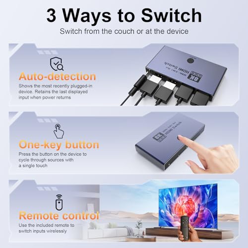 HDMI 2.1 Switch 3 in 1 Out, 8K@60Hz 4K@240Hz/120Hz 48Gbps HDMI Switcher by BINZET - Used condition - Image 5