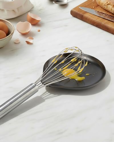 Image of VanlonPro Stainless Steel Spoon Rest, Spatula Ladle Holder, Stainless Steel Utensil Spoon Rest Holder, Brushed Finish, Dishwasher Safe 5.9 x 5.1 Inch (Round Black 1PC)