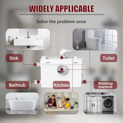 Image of 2000W Macerator Pump, 2.5HP Macerating Toilet System with 2 Outlets /4 Inlets, Sewage Pump for Basement, Sink, Toilet, Laundry, Kitchen