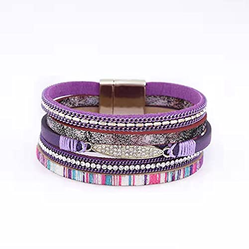 Inspirational Tree of Life Leather Bracelets for Women Boho Jewelry Gifts for Women Wristbands Cuff Bracelet Purple - Image 6