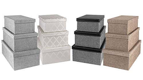 Decorative Storage Boxes With Lids – Set Of 3 - Hard Thick Cardboard Storage Box Lined With Fabric, Nesting Storage Baskets For Shelves, Closet Organization, Stylish Photos Holder (Off White) #TOP4