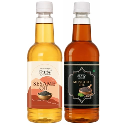 Image of LILA DRY FRUITS Daily Cooking Oil Combo (1.5L) Mustard Oil 750 ML & Sesame Oil 750 ML | Pure Cooking Oils for Indian Tadka, Pickles & Traditional Recipes Pure & Unrefined Cold Pressed Oil