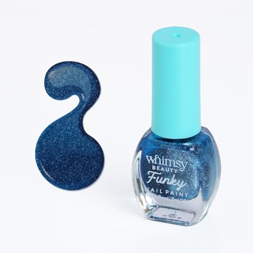 Image of Whimsy Beauty Nail Polish for Kids Girls | Peel Off Water Based Nail Colour with Non Toxic Formula | Safe Play Nail Paint for Daughters | 4 to 16 Years | Organic, Natural, Chemical Free (Blue Glitter)