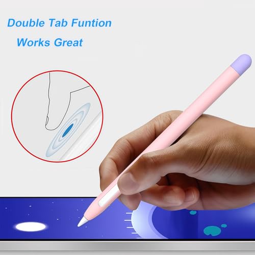 Image of Silicone Case for Apple Pencil Pro & Apple Pencil 2nd Generation, Light Pen Skin Cover Sleeve Accessories Soft Protective iPad Pencil Grip Holder, Pink + Lavender