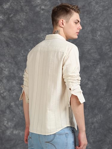 Image of StitchX Men's Full Sleeve Textured Casual Spread Collar Shirt