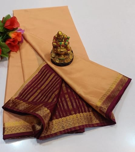 Image of Anushka Fashions Semi Mysore Crepe Silk Saree with 2D Pattern, Contrast Border, Rich Pallu & Blouse Piece Included, Lightweight Ethnic Wear for Festive, Party & Traditional Occasions