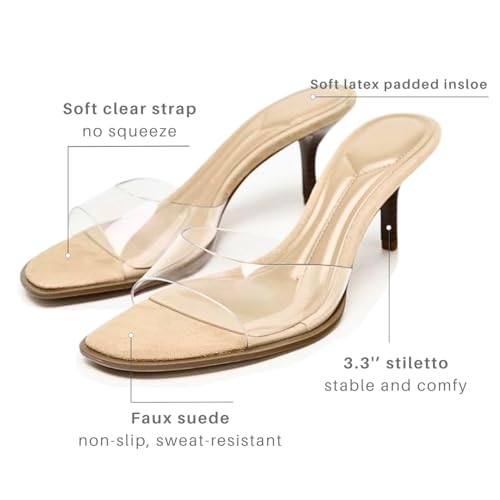 Clear High Heels for Women Pointed Open Toe, Slip On Stilette Slides Sandals Women Dressy, Slip On Women's Transparent Small Heels Shoes3