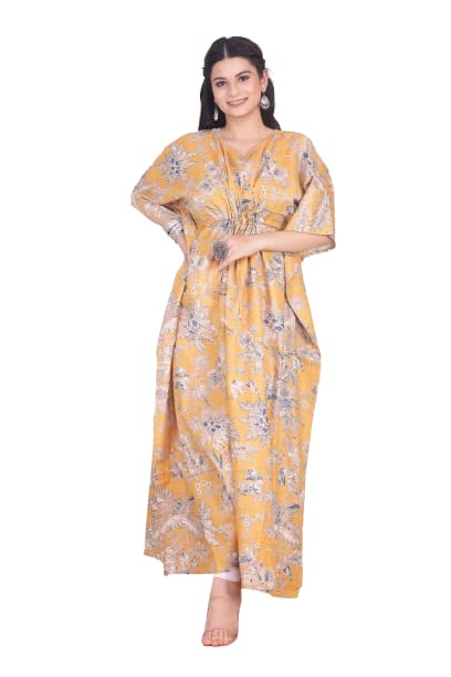 Jaipur Export Quality Printed Woman Pure, Mustard Double Process Cotton Kaftan Ladies Caftan Kurti Tops Free Size Bohemian Women Night Combo Casual Maxi Plus Size Double Layer Women's Long-picture-32
