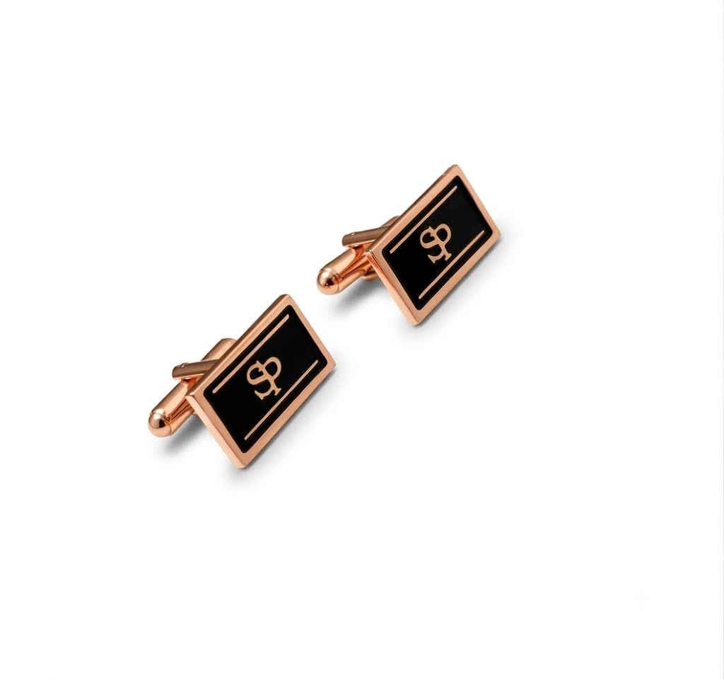 Customized Initial Cufflinks for Men - Premium Rectangular Black & Gold Enamel Monogram Cuff Links - Personalized Suit Accessories for Business & Weddings-image-12