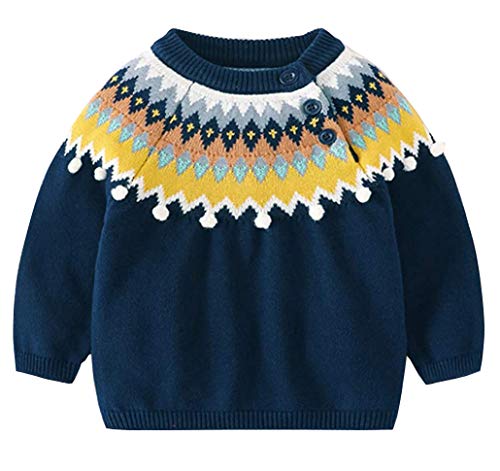Miccina Baby Boys Girls Christmas Sweater Toddler Knit Pullover Sweatershirt Cotton Winter Coat (Navy, 18-24 Months)