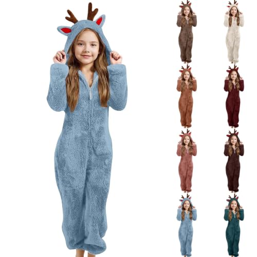 Toddler Kids Animal Onesie Christmas Fleece Hooded Zip One Piece Jumpsuit - image 1