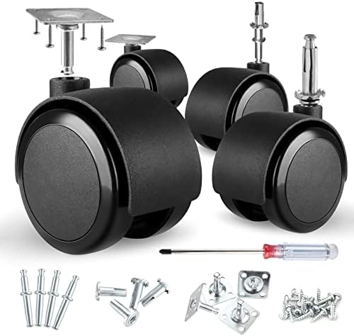 2 inch Caster Wheels (casters Set of 4) 5/16 inch Valve stem and Rotating top Plate Installation Options,Heavy Duty casters Total Load Capacity 1000LBS, Replaceable Wheels for Furniture(Black)