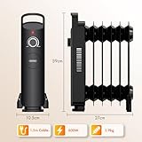 VonHaus Oil Filled Radiator 6 Fin – Oil Heater Portable Electric Free Standing 800W for Home, Office, Any Room – Adjustable Thermostat, Carry Handle, Lightweight, 1.5m Power Cable – 2 Year Warranty - Image 6