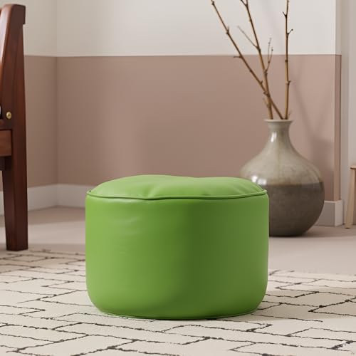 Image of Premium Faux Leather Footstool /Footrest /Pouffe | EPS Beans Filled | Ready to Use | Soft Cushioned Ottoman | Durable Leatherette Finish | Living Room, Bedroom & Office Color- (Green)
