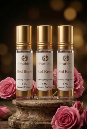Image of Red Rosee Attar Roll-On Perfume Oil 8 ml x 3 | Alcohol Free | Long Lasting Rich Fragrance | Men & Women | Pocket Size Travel Friendly Roll On | Daily Wear Fragrance - Pack of 3