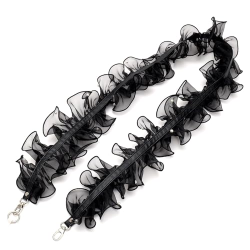 [Rename] Ruffle Strap, Smartphone Shoulder Tulle, Outdoor, Neck Hanging, Cute, Cute (Black)