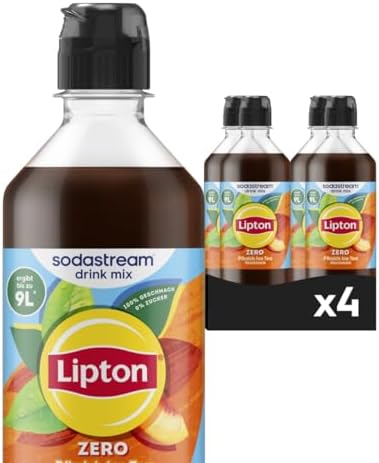 Sodastream Drink Mix Lipton Zero Pfirsich Ice Tea, 4er Pack (4 x 440 ml) | Zuckerfreier Sirup für Wassersprudler, Getränkesirup, ergibt bis zu 36L Fertiggetränk