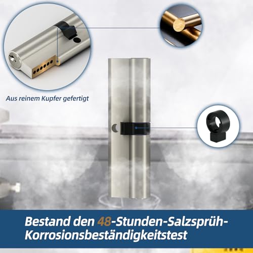 AwmnSrman Schließzylinder 35/35, Zylinderschloss mit 5 Schlüsseln, Schließzylinder Beidseitig Schließbar, Euro Messingzylinder Satin Nickel Finish