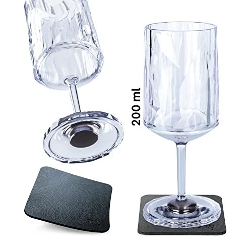 silwy® Verres en Plastique magnétiques de Haute Technologie, Nano Gel Pads métalliques Inclus - Verres de Camping antidérapants, Accessoires pour Bateaux et Yachts (vin // 0,2 l // Set de 2) Cover