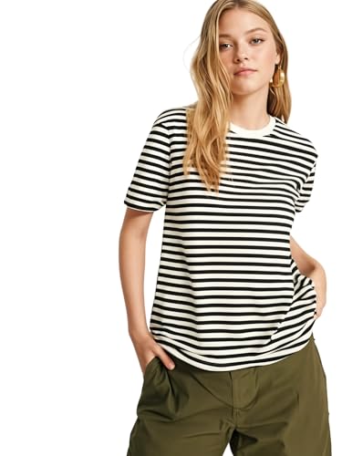 Image of Mack Jonney Oversized | Loose Fit | Half Sleeves 100% Cotton Round Neck Striped T-Shirt for WOMEN-MACK640651