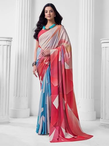 Image of SIRIL Women's Printed Crepe Silk Saree with Unstitched Blouse Piece