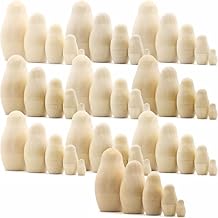 AEVVV Lot of 10 Set by 5 pcs Blank Wooden Nesting Dolls - Peg People for DIY Projects, Unfinished Wood Russian Matryoshka for Arts and Crafts