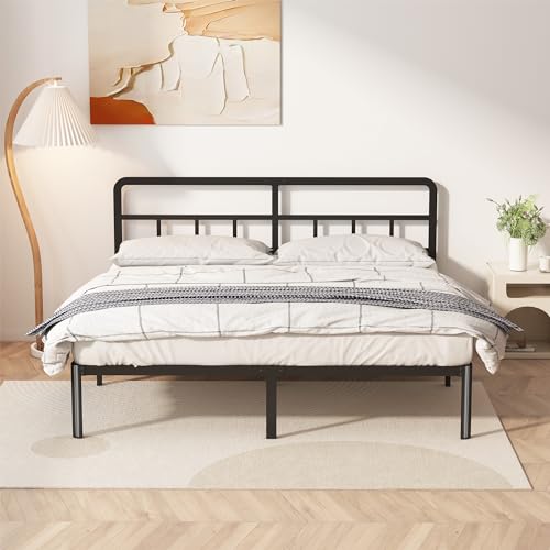 Yicensen 14 Inch California King Bed Frames with Headboard, Heavy Duty Metal Cal King Platform Bed Frame with Rounded Corner Legs, No Box Spring Needed, Noise Free, Easy Assembly, Black - Thumbnail 4