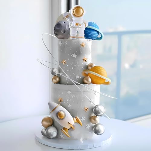 25 Piezas Decoración Tarta Astronauta - Kit Decoración Tarta y Cumpleaños - Decoración para Tartas del Espacio Exterior - Adecuado Para Decoraciones de Fiestas de Astronautas y Temáticas Espaciales