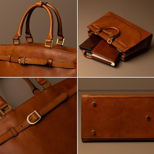 Image of Time Resistance Leather Handbag for Women - Full-Grain Leather Tote Bag - Top Handle Shoulder Bag