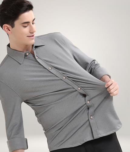 Image of TURMS Men's Solid Knitted Shirts, Odor Control, Stretchable & Breathable, Cotton Blend, Tailored Fit, Full Sleeve