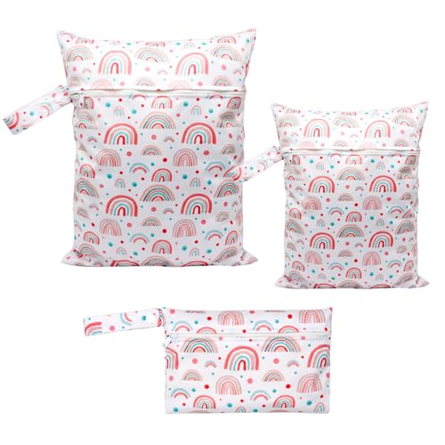 YNR 3 sacchetti arcobaleno per l'asilo, borsa per pannolini con chiusura lampo, borsa bagnata per l'asilo, riutilizzabili per bambini, viaggi, viaggi, pannolini per il nuoto e il fitness, bianco