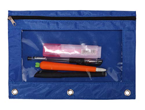 WODISON 3-Ring Pen Pencil Pouch with Clear Window Stationery Bag Binder Case Classroom Organizers Blue