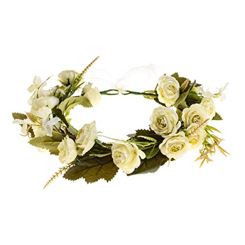 June Bloomy Rose Flower Crown Maternity Shoot Garland Floral Hair Bands Wedding Baby Shower (A-Ivory)