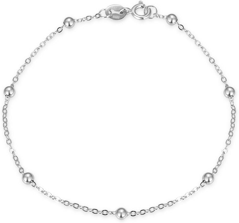 Adabele Real Solid Sterling Silver Beads & CZ Beaded Station Chain Bracelet Elegant Dainty Thin Cute Hypoallergenic Nickel Free Made In Italy Women Jewelry