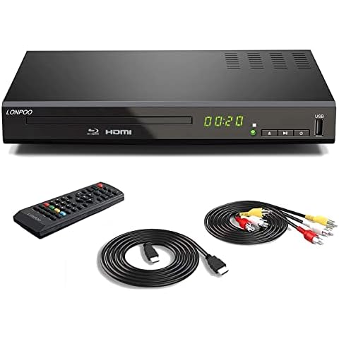 LP-100 HD Blu-ray Player for TV - 1080P Blue ray and DVD Player Support HDMI/ AV/ Coaxial Output, USB input, Region 1~6 Standard DVDs and Region B/2 Blu-Ray, HDMI/AV Cable Include Cover