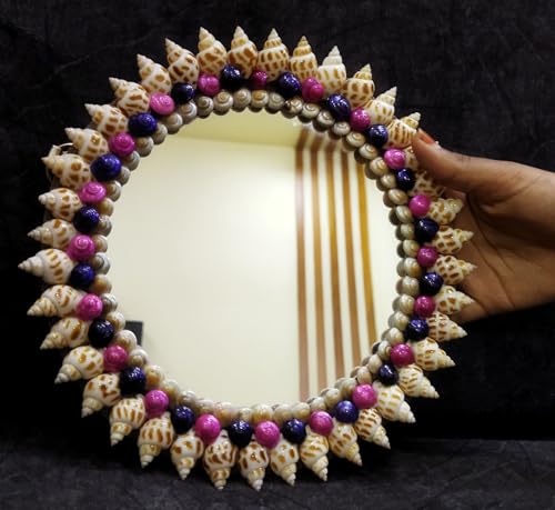ZENRISE Wood Shell Decorative Designer Round Wall Hanging Mirror,...