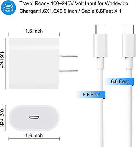 20W Usb C Fast Charger For 2022/2021/2020/2018 Ipad Pro 12.9 Inch, Ipad Pro 11, Ipad Air 5Th/4Th Generation, 2022 Ipad 10Th Generation, Ipad Mini 6, 6.6Ft Usb C To Usb C Charging Cable(2 Pack) #TOP3