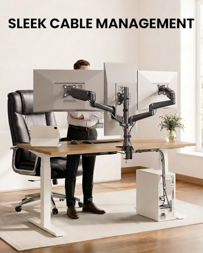 Image of ErGear Triple Monitor Mount for 3 Screens up to 32 Inch, 3 Monitor Desk Mount Holds 4.4-17.6 lbs per Arm, Fully Adjustable Triple Monitor Stand, VESA 75x75 /100x100, C-Clamp /Grommet Base