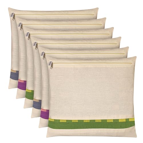 Image of TEKCOOL Cotton Saree Bags /Covers For Storage Set Of - 6 Big Size Single (16 X 14 Inches) With Zip Closure For Clothes Bags And Wardrobe Organizer With Transparent Mesh Window, Beige