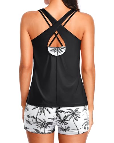 Image of Holipick 3 Piece Tankini Swimsuits for Women Tummy Control Bathing Suits Swim Tank Top with Bra Boy Shorts Teen Swimwear 2026