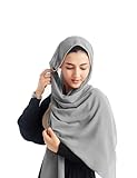 Xirhoot Hijab for Women Premium Chiffon Hijab Rhinestone Hijab Scraf for Women Muslim (Light Grey)