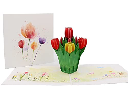 IShareCards 3D Pop Up Thank You Greeting Cards for Mother's Day Valentine's Day Birthday Christmas Day Thanksgiving Day Wedding Day Anniversary Holidays Congratulations all Occasions (Tulips)