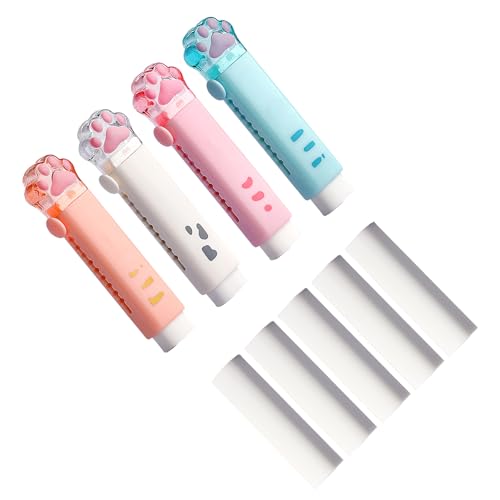 GZBABY Paquete de 4 gomas de borrar retráctiles en forma de pata de gato, con 5 recambios de goma, compactos y portátiles, multicolor