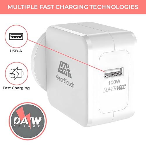 Image of 100W SuperVOOC Fast Intelligent Performer Charger with Red CableCompatible with Motorola,Vivo,IQo,Oppo,Mi,OnePlus(12 /12R /11 /11R /10 /10R,NordCE3,2T5G,CE2Lite,Nord),Xiaomi-White