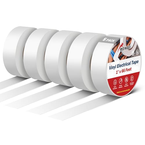 RED WOLF White Electrical Tape 1 in x 66ft 10 Pack, Industrial Grade UL/CSA Listed 7 Mil Thick Flame Retardant High Temp (5)