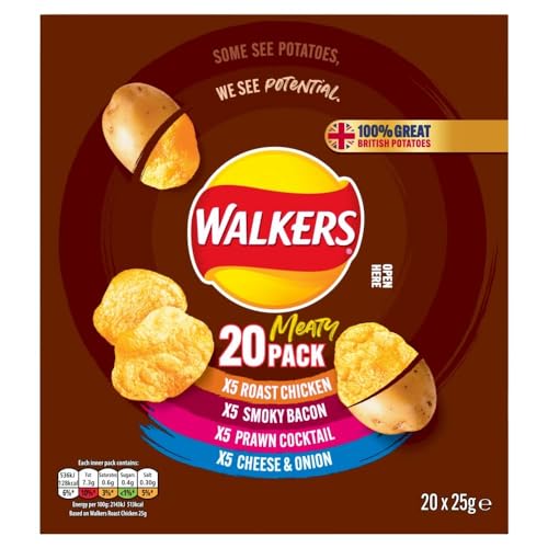 Walkers Meaty Variety Multipack Crisps Box 20x25g Red