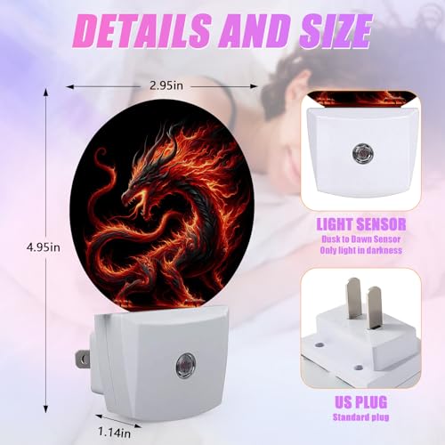 Image of Red Dragon Night Light LED Lamp Round Plug into Wall Nightlight with Dusk to Dawn Sensor Home Hallway Stairway Kitchen Decor